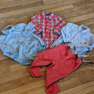NWOT Oshkosh B'gosh Suspender Pants and Dress Shirt 18 Month Boys Lot